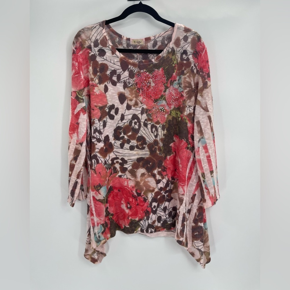 Cactus Fashion  Cherry Blossom, 3/4 Sleeve Scoop Neck Sublimation Tunic Sz Large